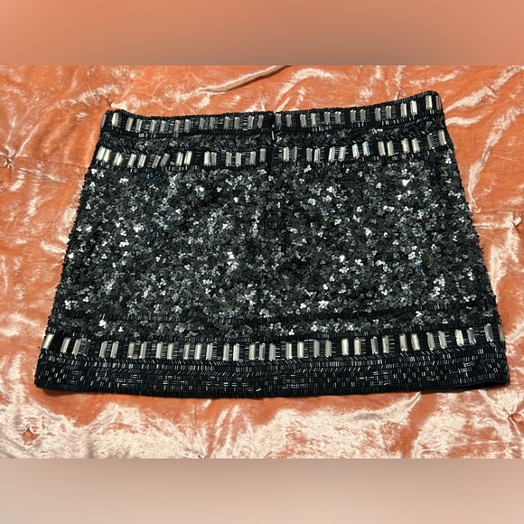 VINTAGE All Saints Spitalfields Sequin Embellished Black Silver Mini Skirt S/M - Picture 4 of 13